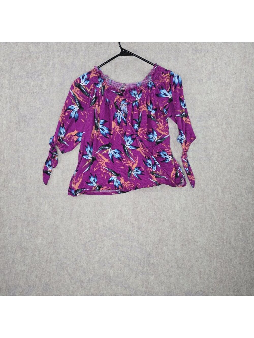Living Doll Women Off-Shoulder Purple Floral Blouse Medium Boho Style